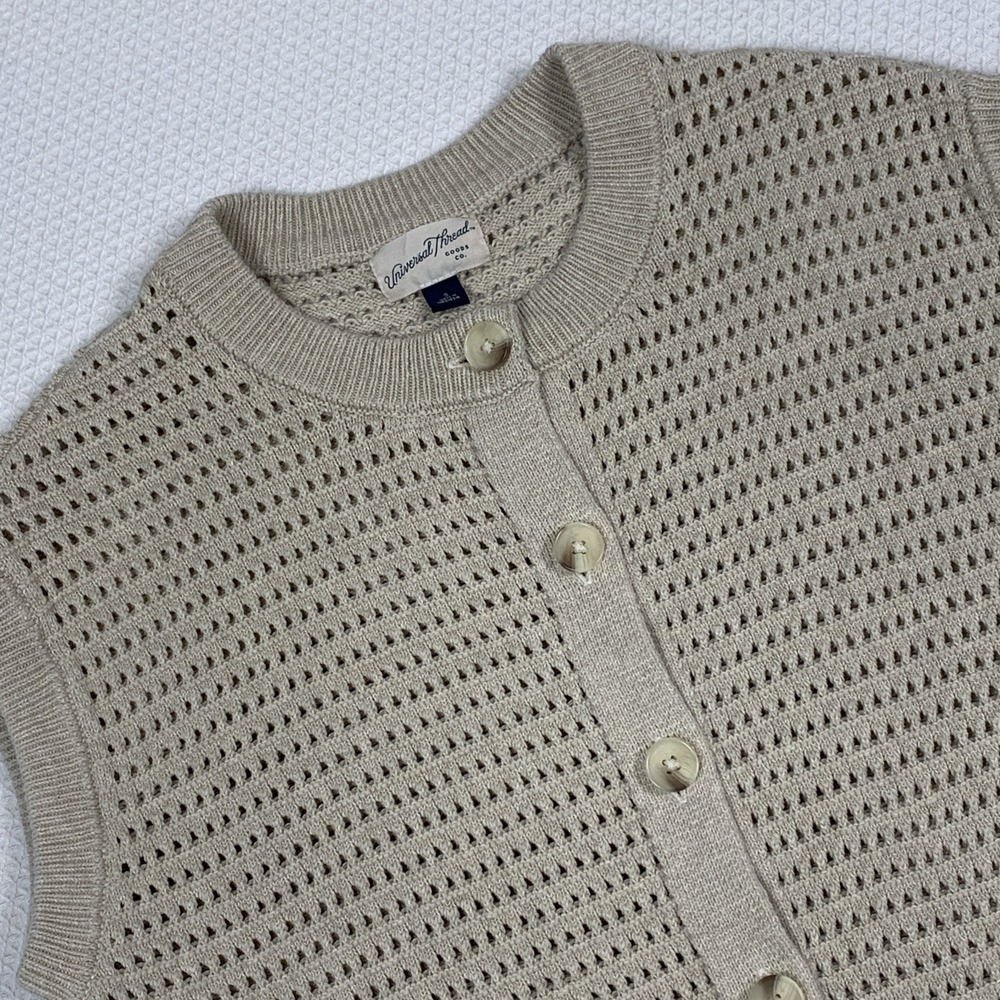 Universal Thread Pointelle Sweater Vest Womens Small Cream Button Front Knit